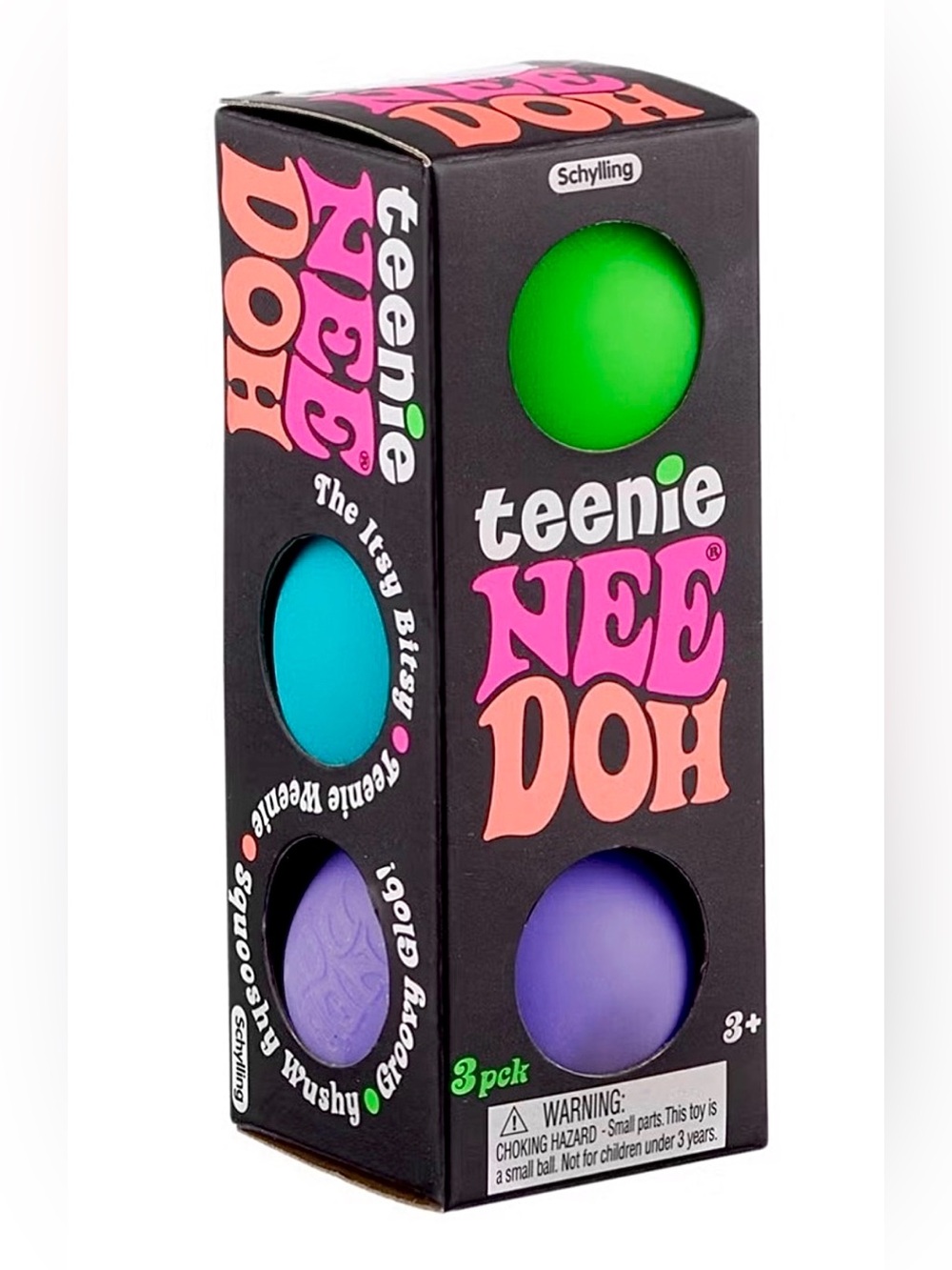 Schylling Teenie Nee Doh 3-Pack Squeeze Balls Purple Green Blue-Stress Trendy